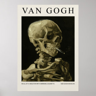 Poster Crâne de squelette avec fleur de cigarette allumée