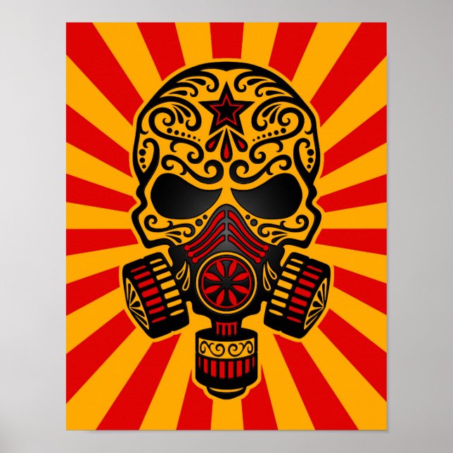 Poster Crâne de sucre apocalyptique rouge et jaune (Devant)