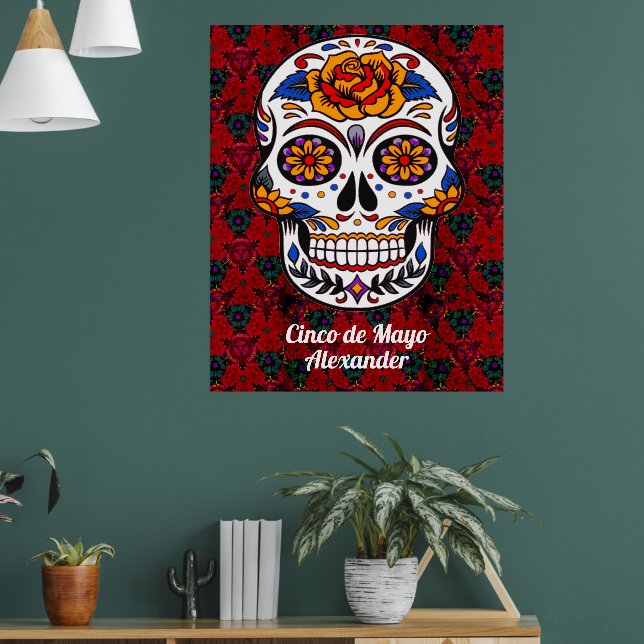 Poster Crâne de sucre Cinco de Mayo Rouge Nom floral Gran (Salon 1)