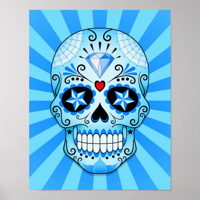 Poster Crâne de sucre Diamant bleu (Devant)