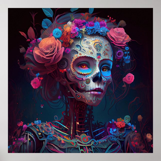 Poster Crâne de sucre Journée de la femme robotique des m (Devant)