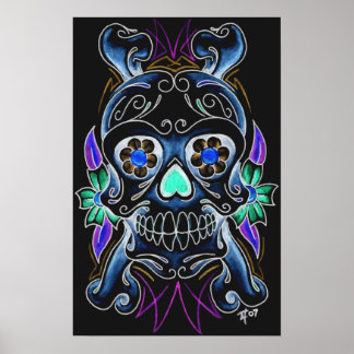 Poster Crâne de sucre noir imprimé