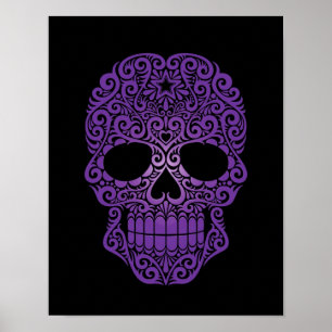 Poster Crâne de sucre pourpre à brulant sur noir