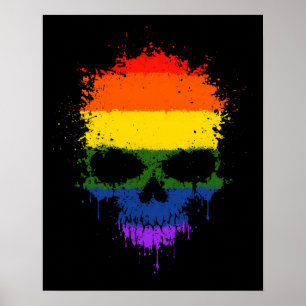 Poster Crâne d'éclaboussure d'égoutture d'arc-en-ciel de