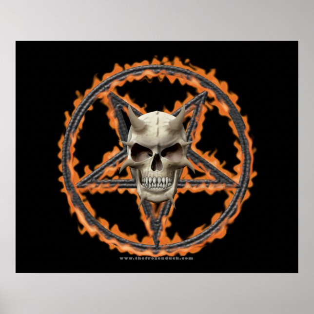 Poster Crâne démon et pentagramme brûlant (Devant)