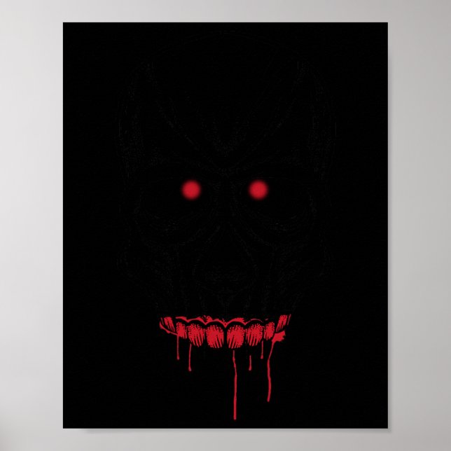 Poster Crâne déplaisant Aux Yeux Avec Dents Et Yeux Rouge (Devant)