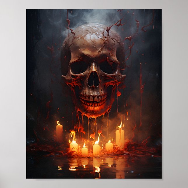 Poster Crâne déplaisant D'Halloween Avec Une Flamme Dans  (Devant)