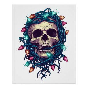 Poster Crâne emmêlé de Skullmas - Squelette de Noël drôle