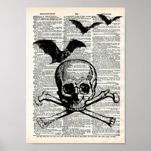 Poster Crâne et chauves-souris Halloween Dictionnaire Art