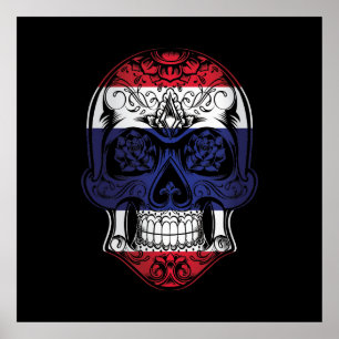 Poster Crâne et drapeau Rose de Thaïlande