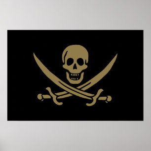 Poster Crâne et épées d'or Drapeau pirate de Calico Jack