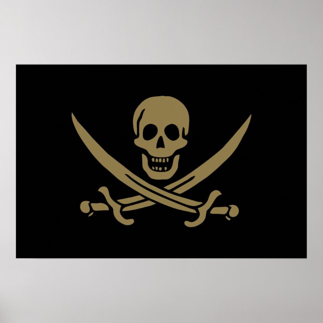 Poster Crâne et épées d'or Drapeau pirate de Calico Jack (Devant)