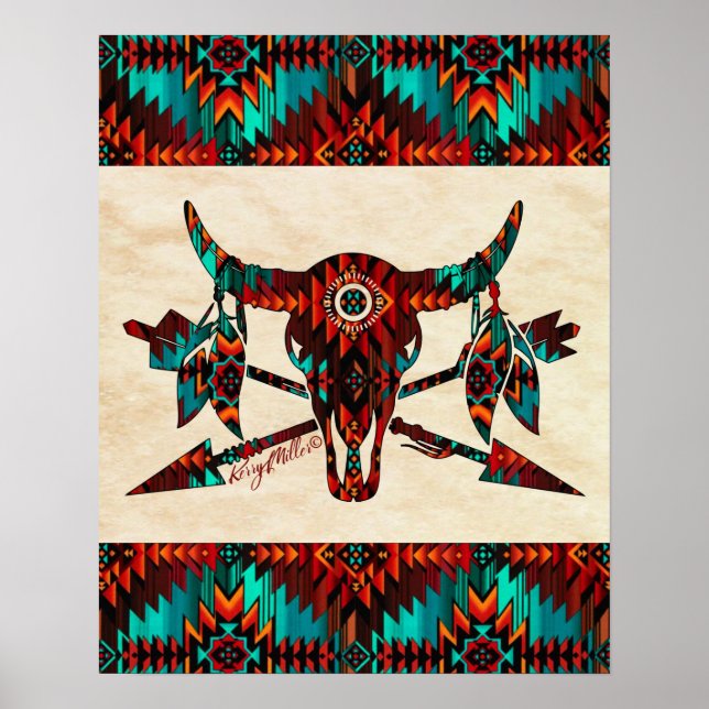 Poster Crâne et flèches de buffle (Devant)