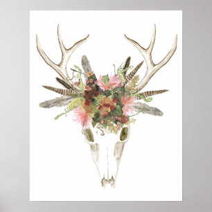Poster Crâne et fleurs de cerfs communs