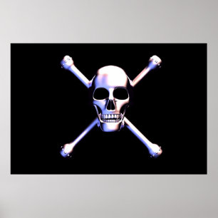 Poster Crâne et os croisés - Tête de métal