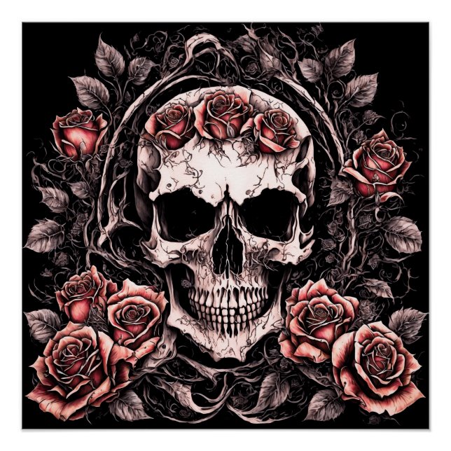 Poster crâne et rose. artwork AI (Devant)