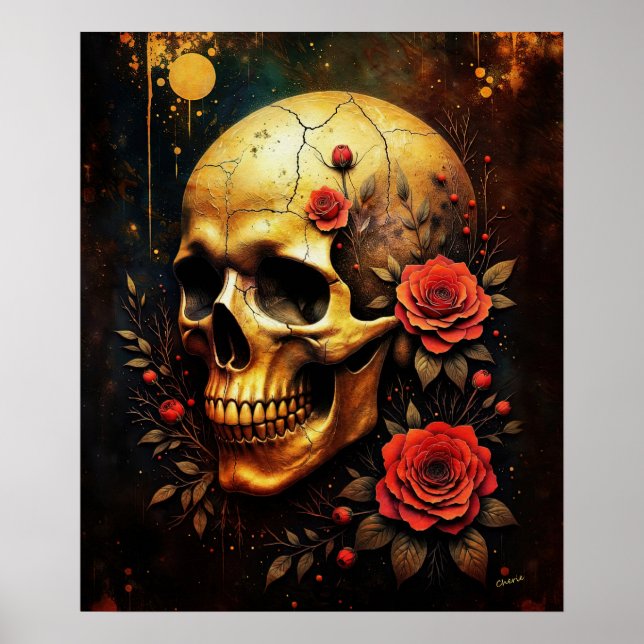 Poster Crâne et Roses (Devant)