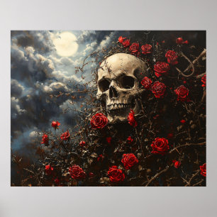 Poster Crâne et Roses Carmine