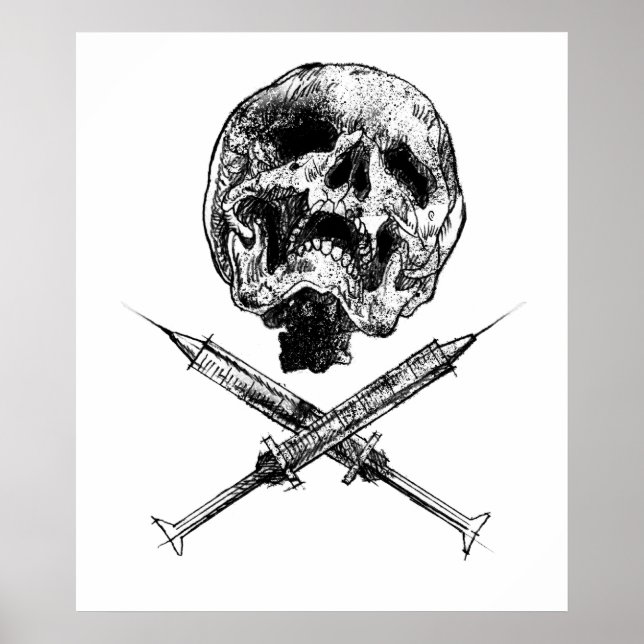 Poster Crâne et seringues (Devant)