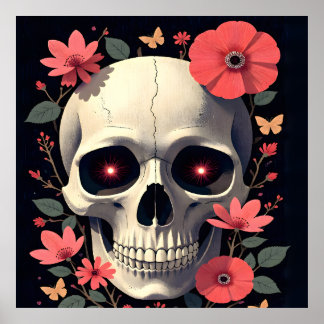 Poster Crâne Floral Gothique - Crâne Stylisé