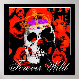 Poster Crâne gothique de roses rouges Forever Wild