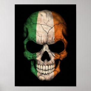 Poster Crâne irlandais de drapeau sur le noir
