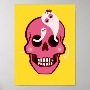 Poster Crâne mignon Avec Araignée Et Fantômes Dans Les So