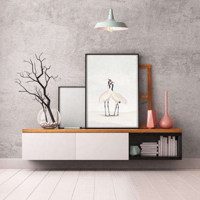 Poster Crane Minimalist Aesthetic White Beige B-3 (Créateur téléchargé)
