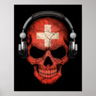 Poster Crâne personnalisable du DJ de Suisse avec des