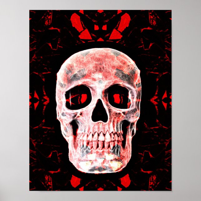 Poster Crâne Pop Art gothique Noir Rouge moderne (Devant)