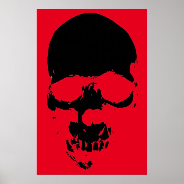 Poster Crâne Rouge Imaginaire noir Art lourd Rocher en mé (Devant)
