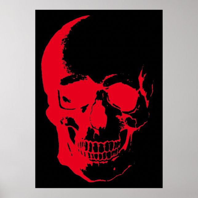 Poster Crâne rouge noir lourd métal roche Imaginaire Art (Devant)