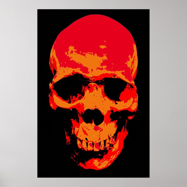 Poster Crâne rouge noir pop art (Devant)