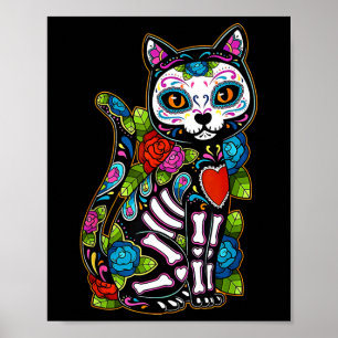 Poster Crâne sucre Chat noir De Los Muertos Catrina Jour