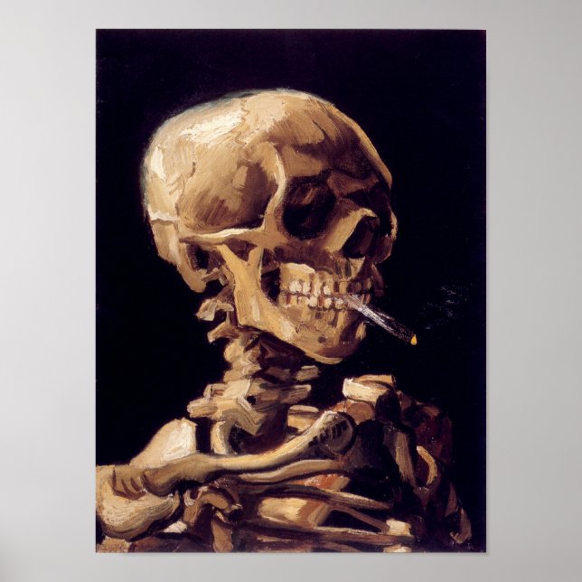 Poster Crâne Van Gogh avec cigarette brûlante (Devant)