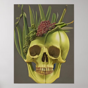 Poster Crâne victorien, aloès et raisins