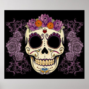 Poster Crâne vintage et copie de roses