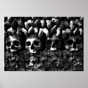 Poster Crânes - catacombes de Paris, version noire et