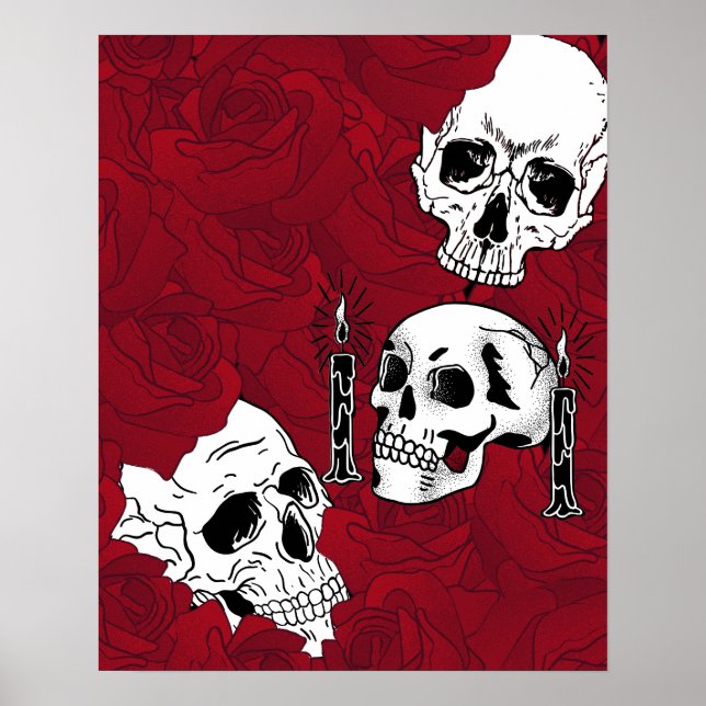 Poster Crânes et roses (Devant)