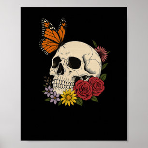 Poster Crânes Papillon Monarque Fleurs Halloween Hommes F