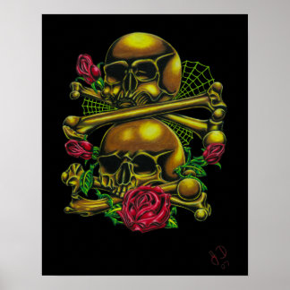 Poster Crânes, sites Web et Roses Imprimer