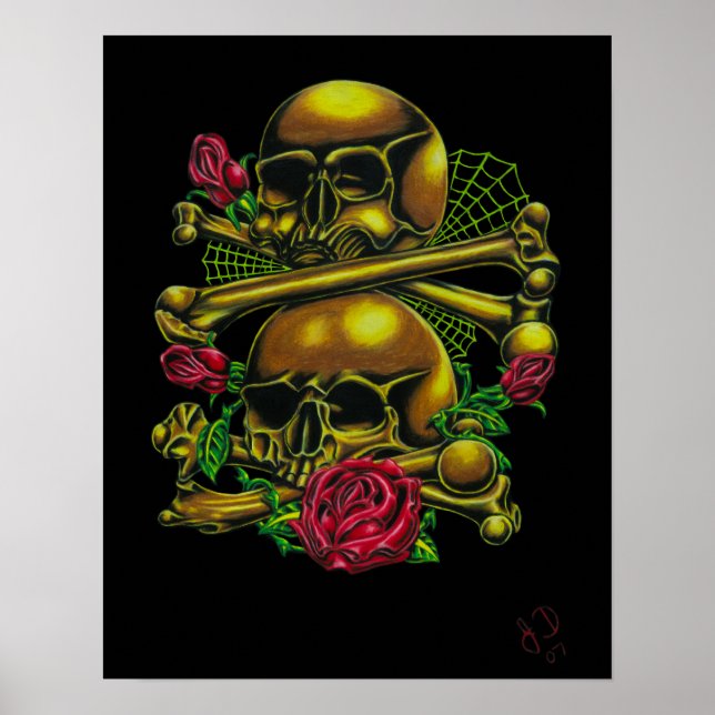 Poster Crânes, sites Web et Roses Imprimer (Devant)