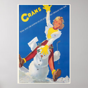 Poster Crans-Montana Valais Suisse Ski Vintage