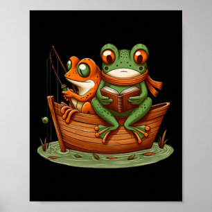 Poster Crapaud grenouille drôle pêche livre clic vintage