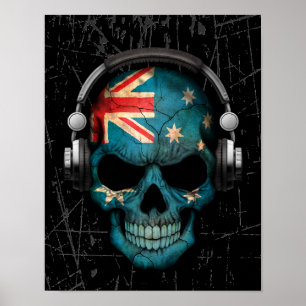 Poster Cratched Australian Dj Skull avec casque