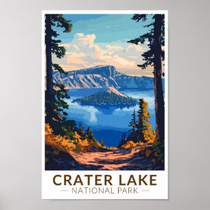 Poster Crater Lake National Park Travel Art Vintage