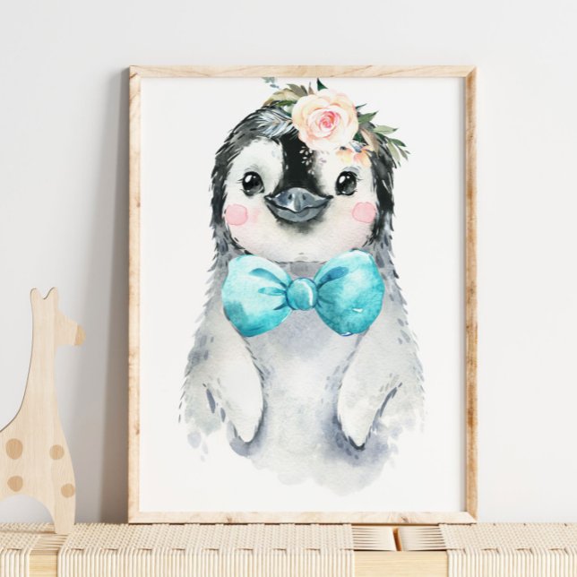 Poster Cravate de bébé Penguin Floral Bow | Pépinière (Créateur téléchargé)