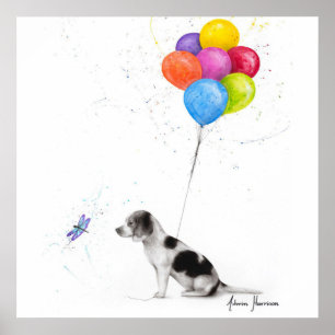 Poster Crayon Coloré Dessinant Le Chien Beagle Et Les Bal