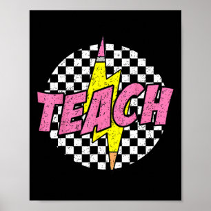 Poster Crayon éclair à carreaux Enseigner Retour à l'écol