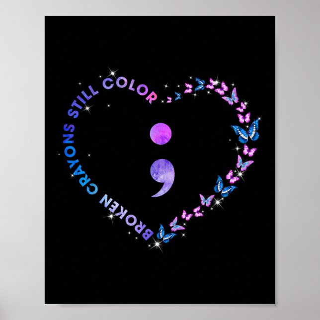 Poster Crayons cassés Couleur Semicolon prédomine le suic (Devant)